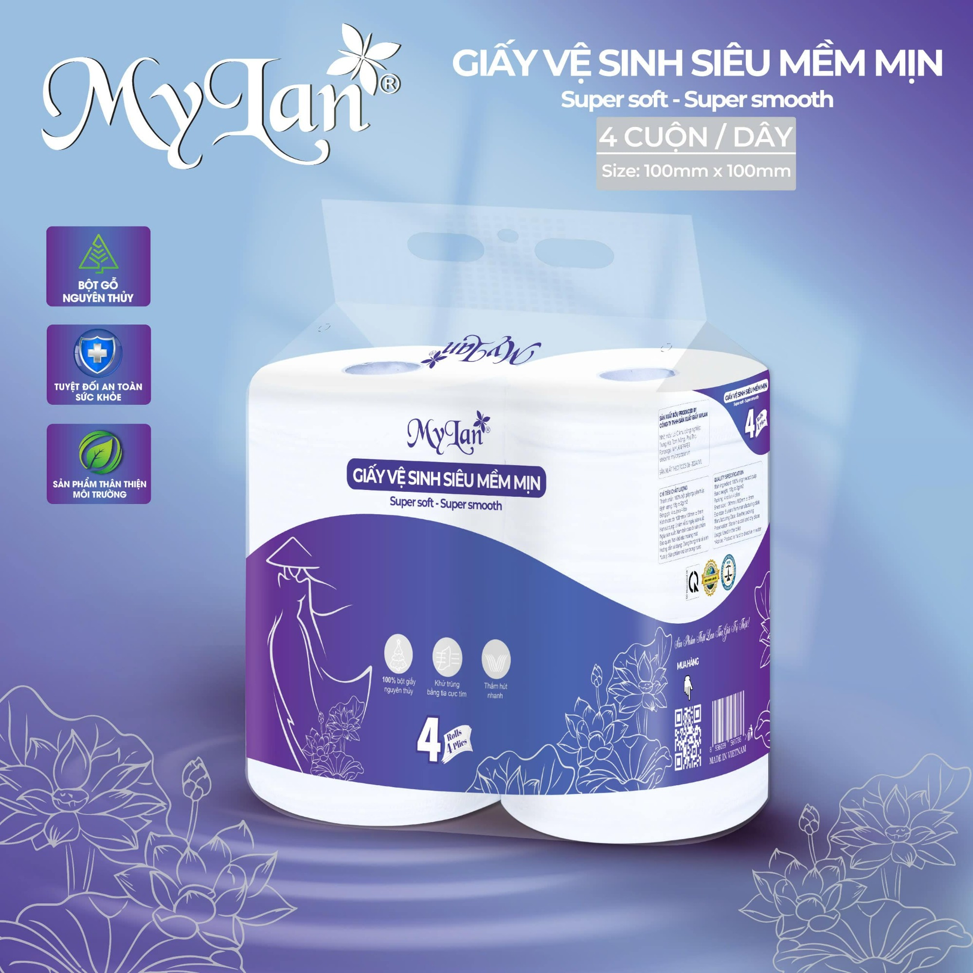 Giấy vệ sinh siêu mềm mịn Mylan 4 cuộn