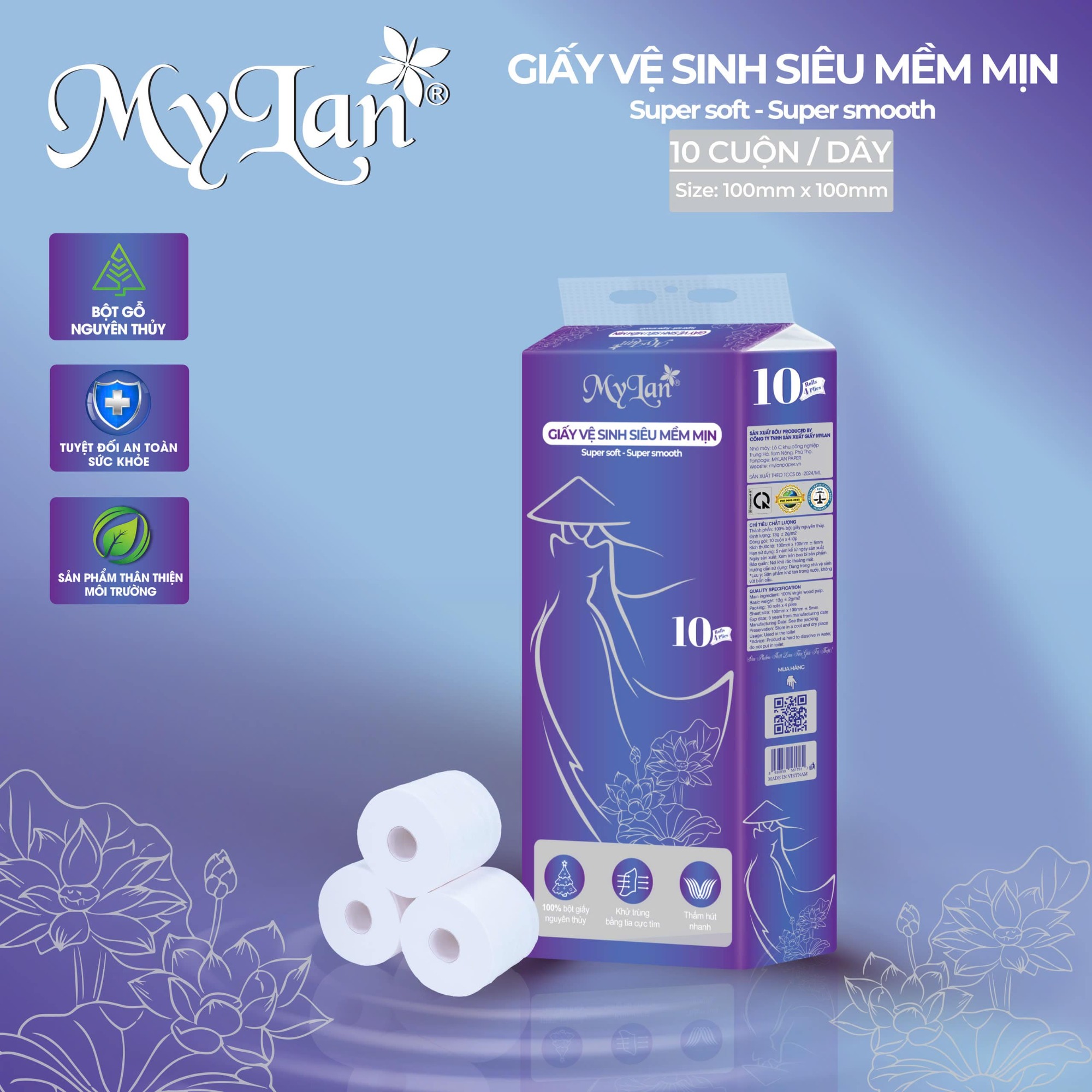 Giấy vệ sinh Mylan siêu mềm mịn 10 cuộn/xách