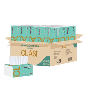 Khăn Giấy rút lụa Clasi 600 tờ 180mm x 200mm, 200 lần rút, 20 gói/Thùng