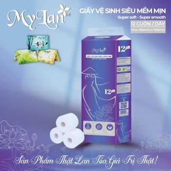 Giấy vệ sinh siêu mềm mịn Mylan không lõi 12 cuộn/lốc