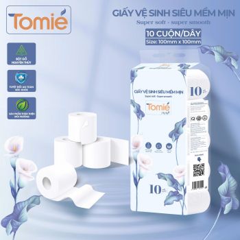 Giấy vệ sinh siêu mềm mịn TOMIE 4 lớp 10 cuộn không lõi 
