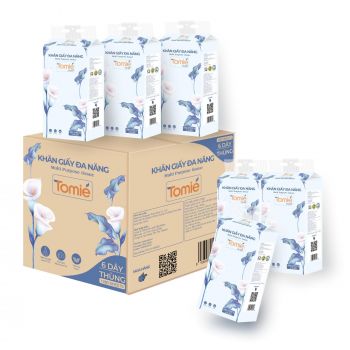 Khăn giấy đa năng TOMIE rút đáy 4 lớp 1280 tờ, 6 gói/thùng