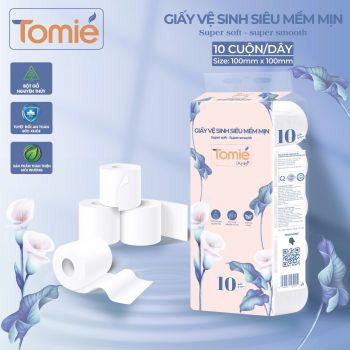 Giấy vệ sinh siêu mềm mịn TOMIE 4 lớp có lõi 1.1 (10 cuộn/lốc)