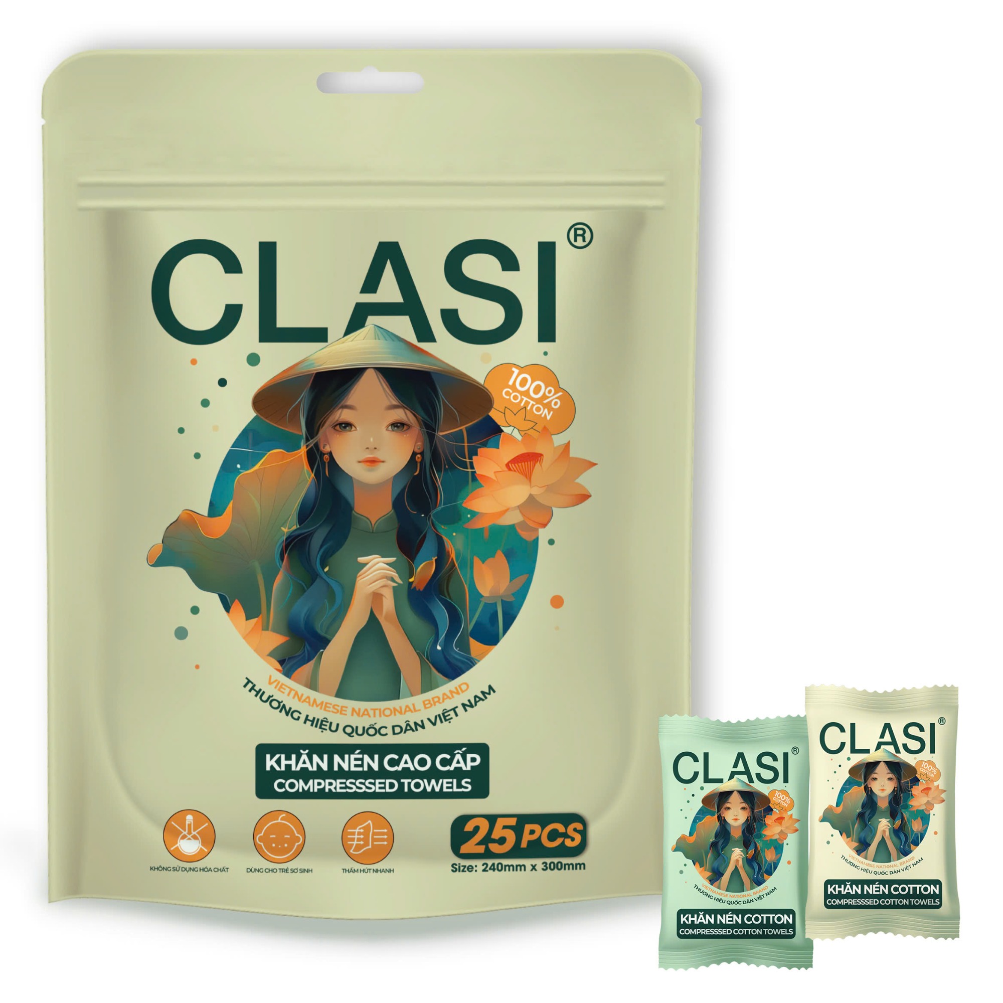 Khăn nén cao cấp CLASI 25 cái/túi