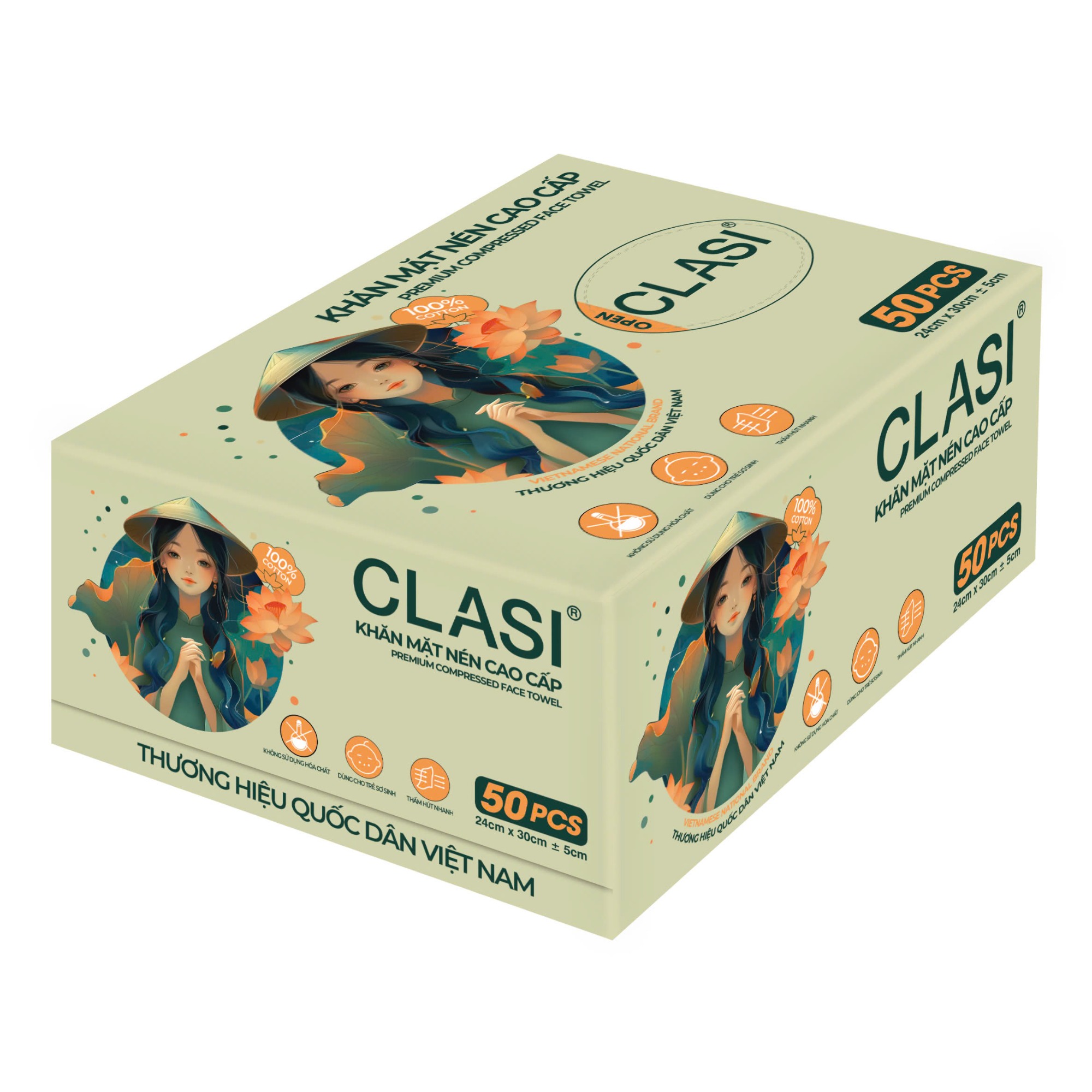 Khăn nén cao cấp CLASI (50 cái/hộp)