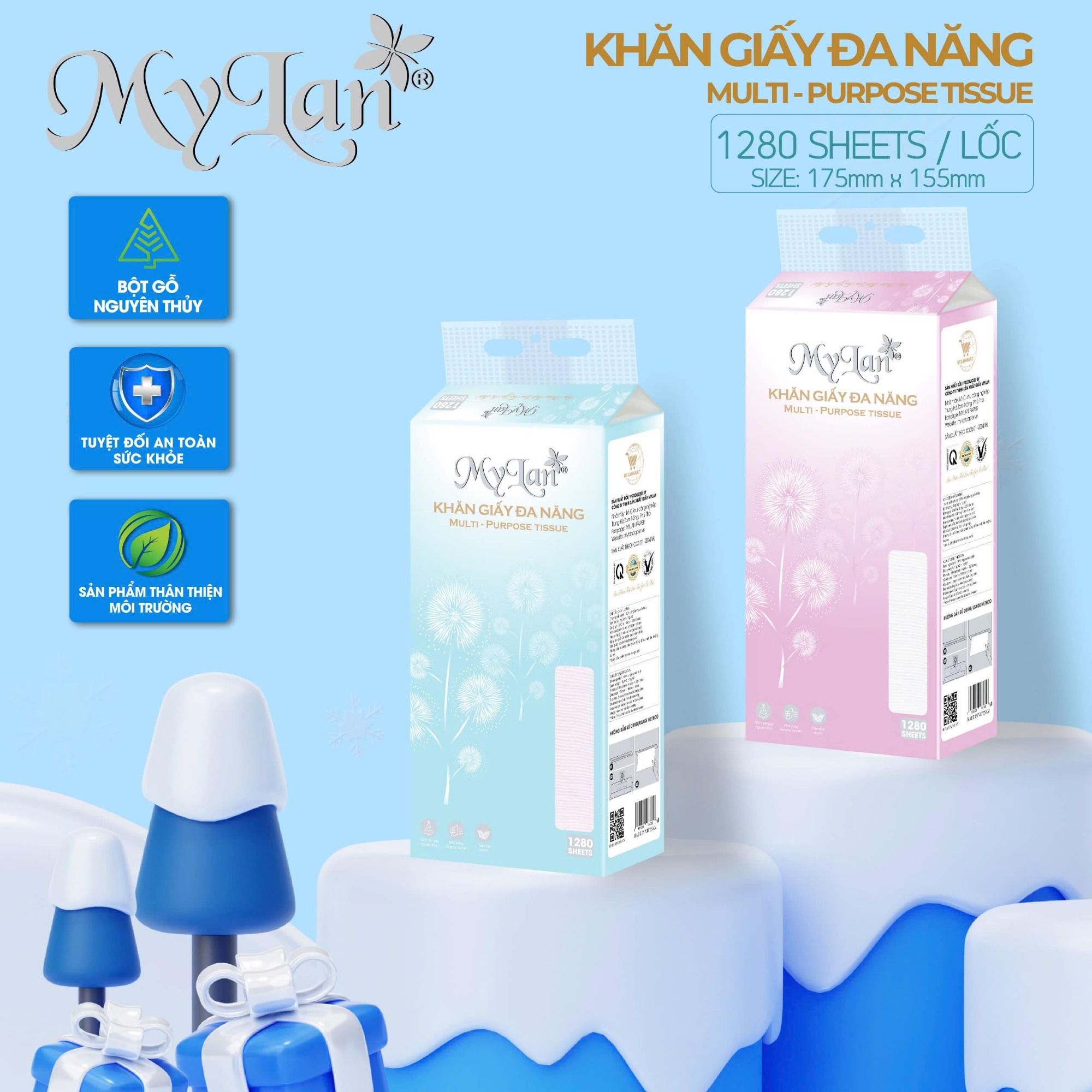 Khăn giấy đa năng MyLan 1280 tờ (10 dây/thùng)